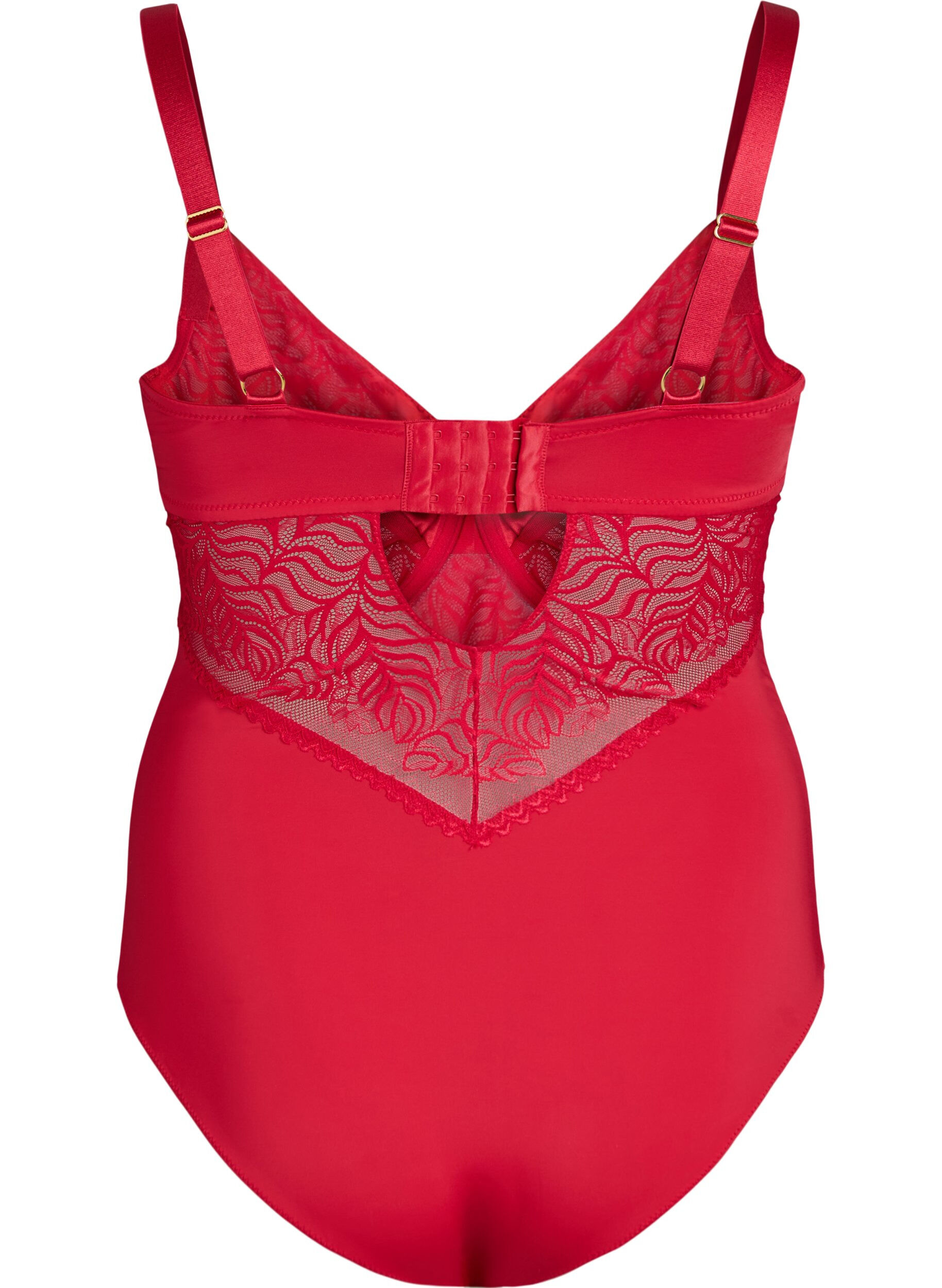 Zizzi Body mit Spitzen- und Satindetails, Rot, Packshot image number 1