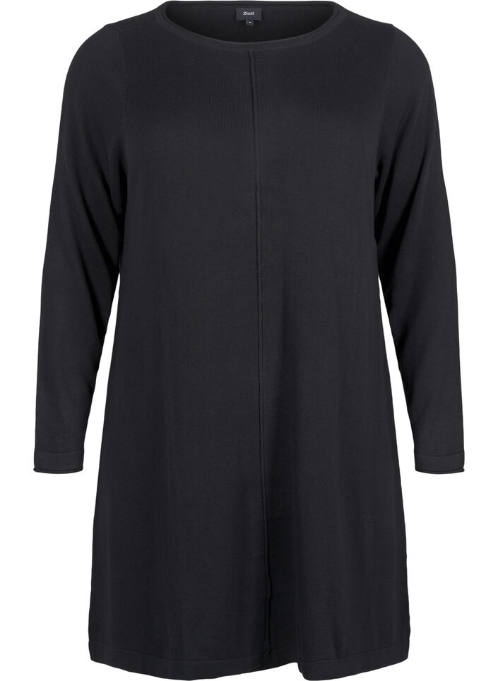 Robes tricot&eacute;es en m&eacute;lange coton-viscose, Noir, Packshot image number 0