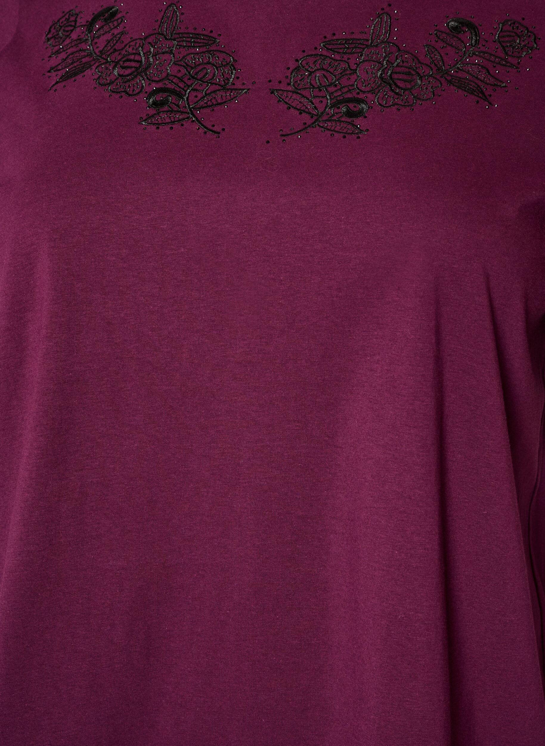 ZizziT-shirt avec broderie florale et strass, Violet, Packshot image number 2