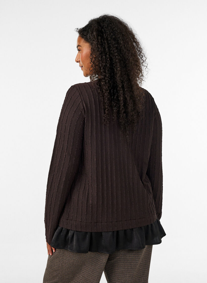 Blouse structur&eacute;e avec ourlet &agrave; volants, Marron, Model image number 2