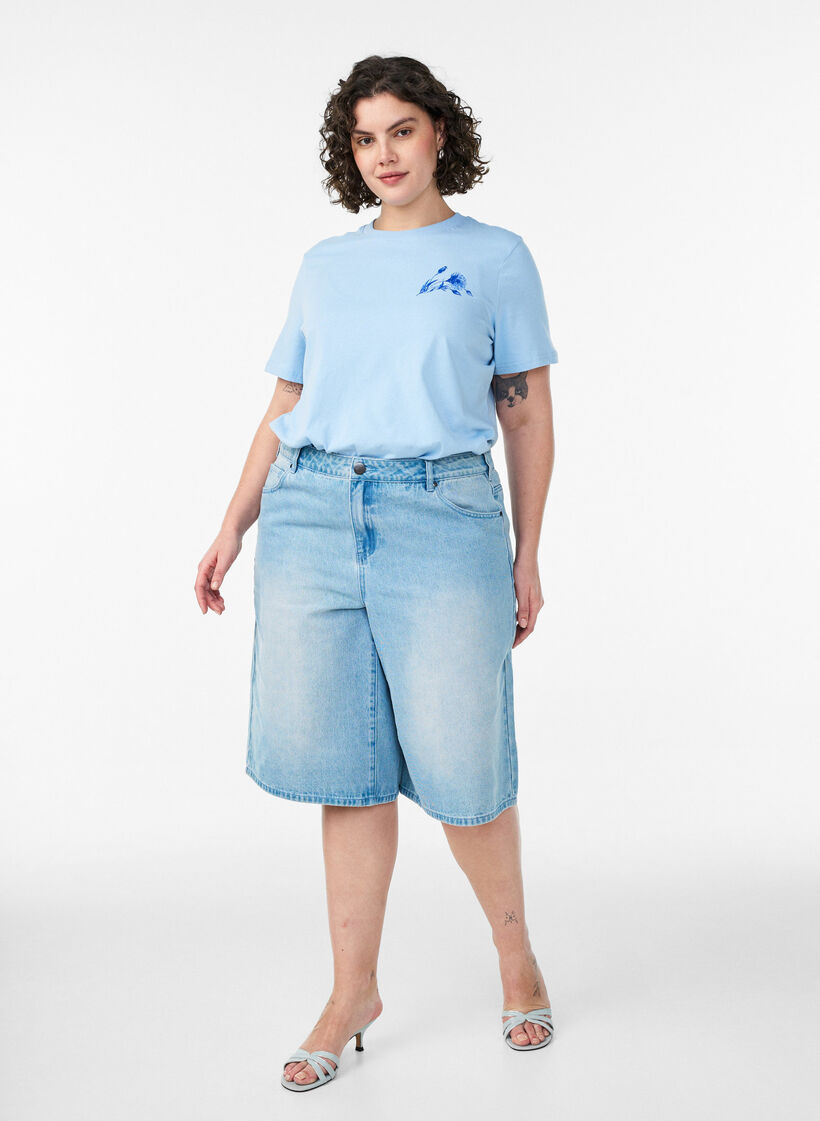 Short en jean taille haute, Bleu Clair, Model image number 0