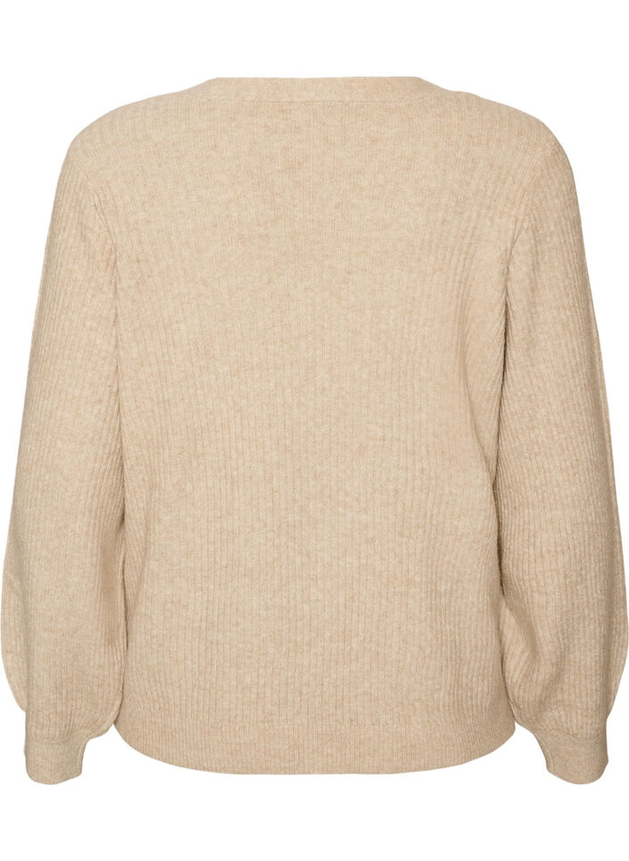 Cardigan avec col en V et texture c&ocirc;tel&eacute;e, Beige, Packshot image number 1