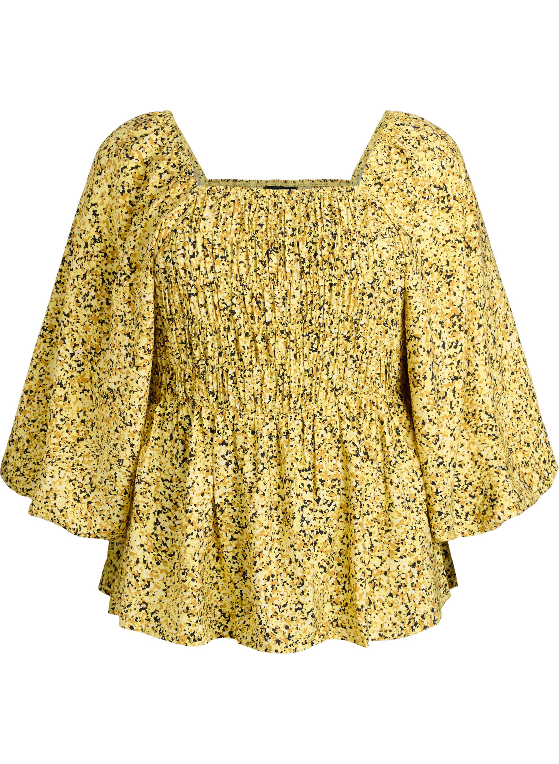 Bluse mit Smock und Karree-Ausschnitt