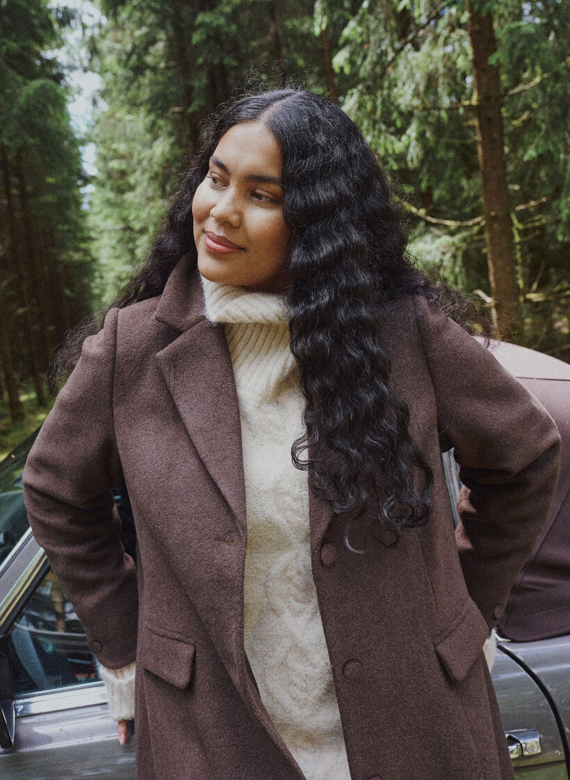 Manteau en m&eacute;lange de laine avec revers et boutons, Marron, Image