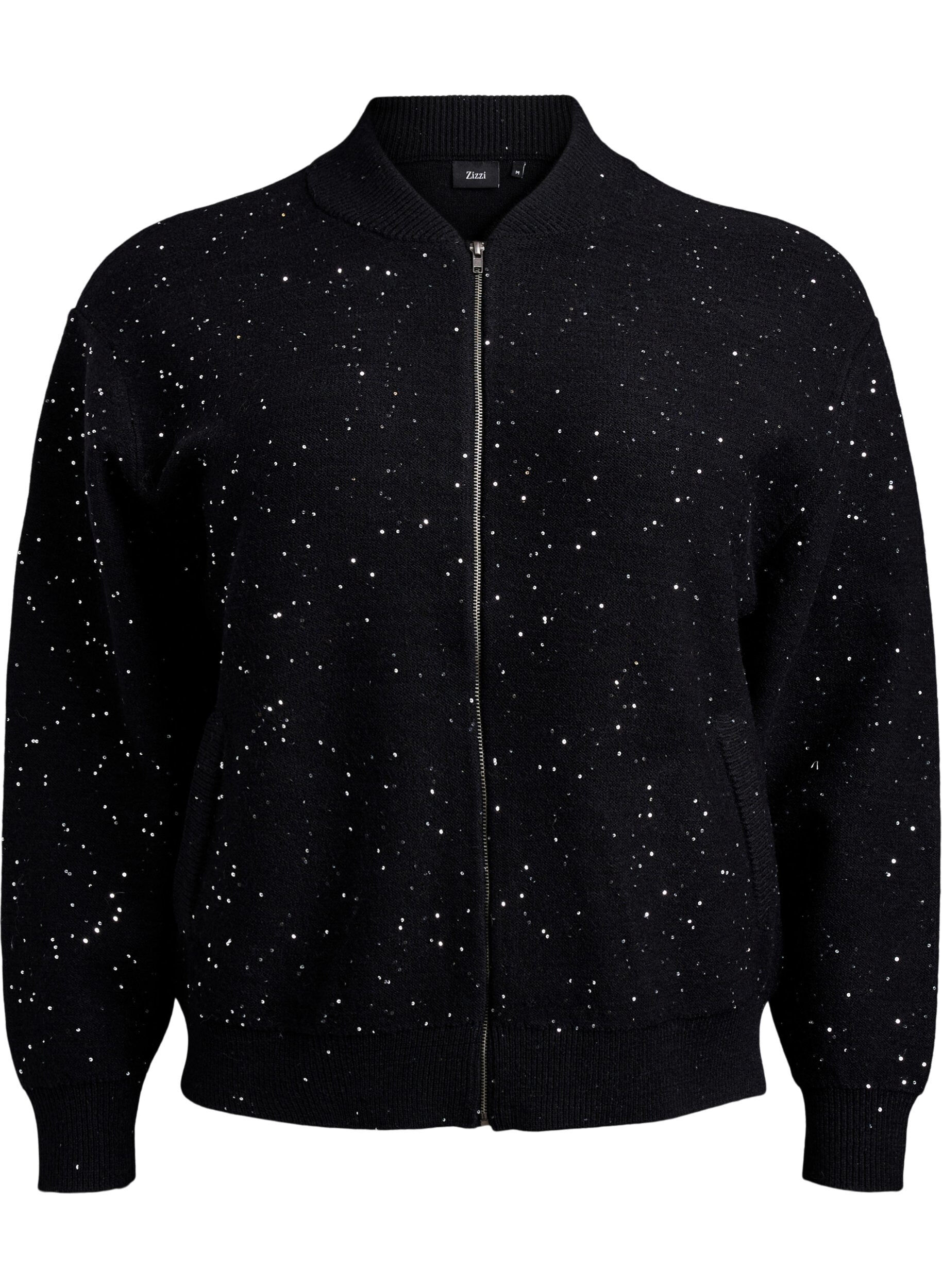 Zizzi Cardigan avec zip et paillettes, Noir, Packshot image number 0