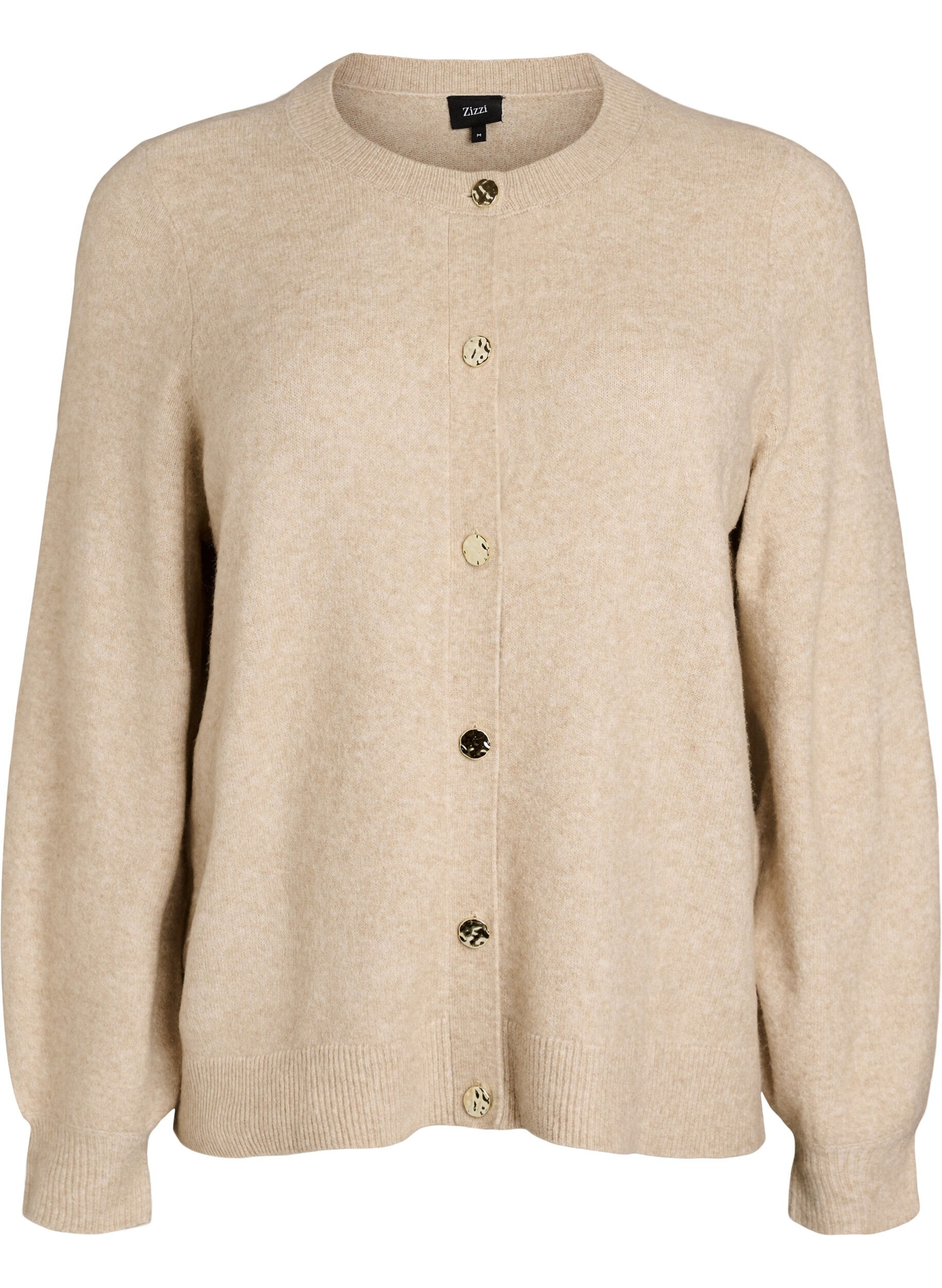 Zizzi Strickjacke aus weichem Strick mit goldfarbenen Kn&ouml;pfen, Beige, Packshot image number 0