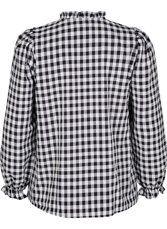 Karierte Bluse mit Rüschendetails, Black/W. Gingham, Packshot image number 1