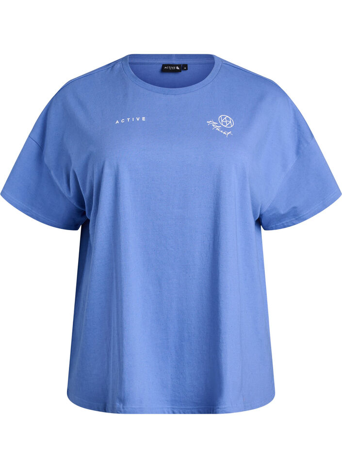 T-shirt en coton bio avec un petit motif sur le devant, Bleu, Packshot image number 0