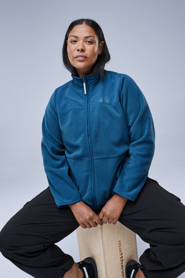 Blaue Fleecejacke mit Stehkragen, , Model