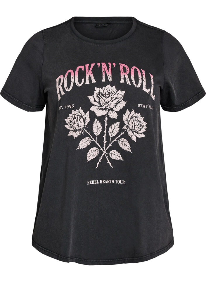 T-shirt en coton bio avec imprim&eacute; rock, Noir, Packshot image number 0