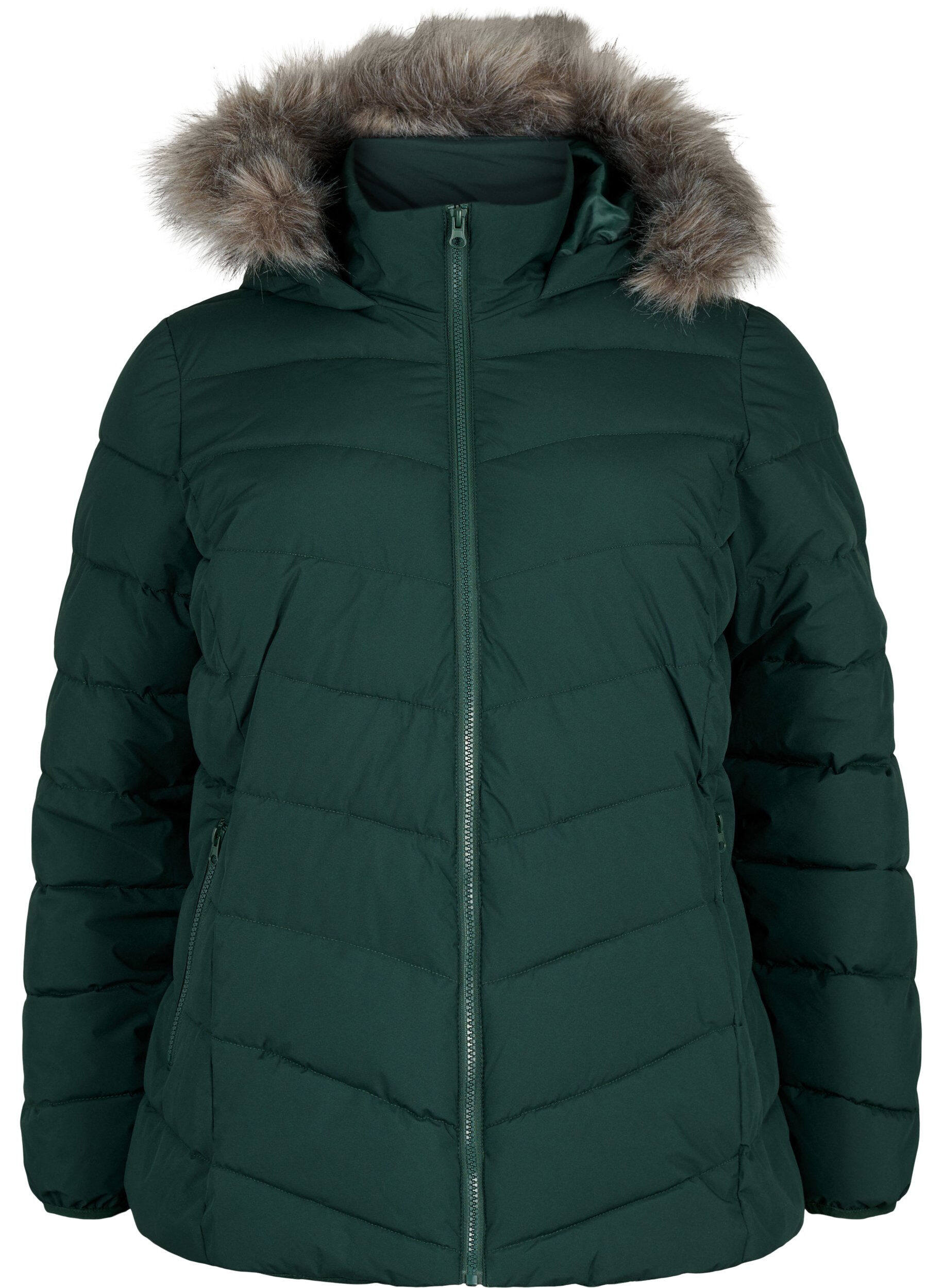 ZizziKurze Steppjacke mit Kapuze, Gr&uuml;n, Packshot image number 0
