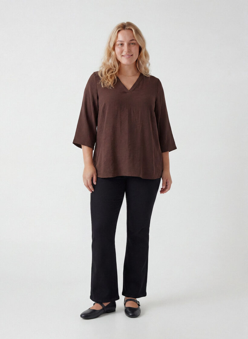 Bluse mit 3/4-&Auml;rmeln, Braun, Model image number 1