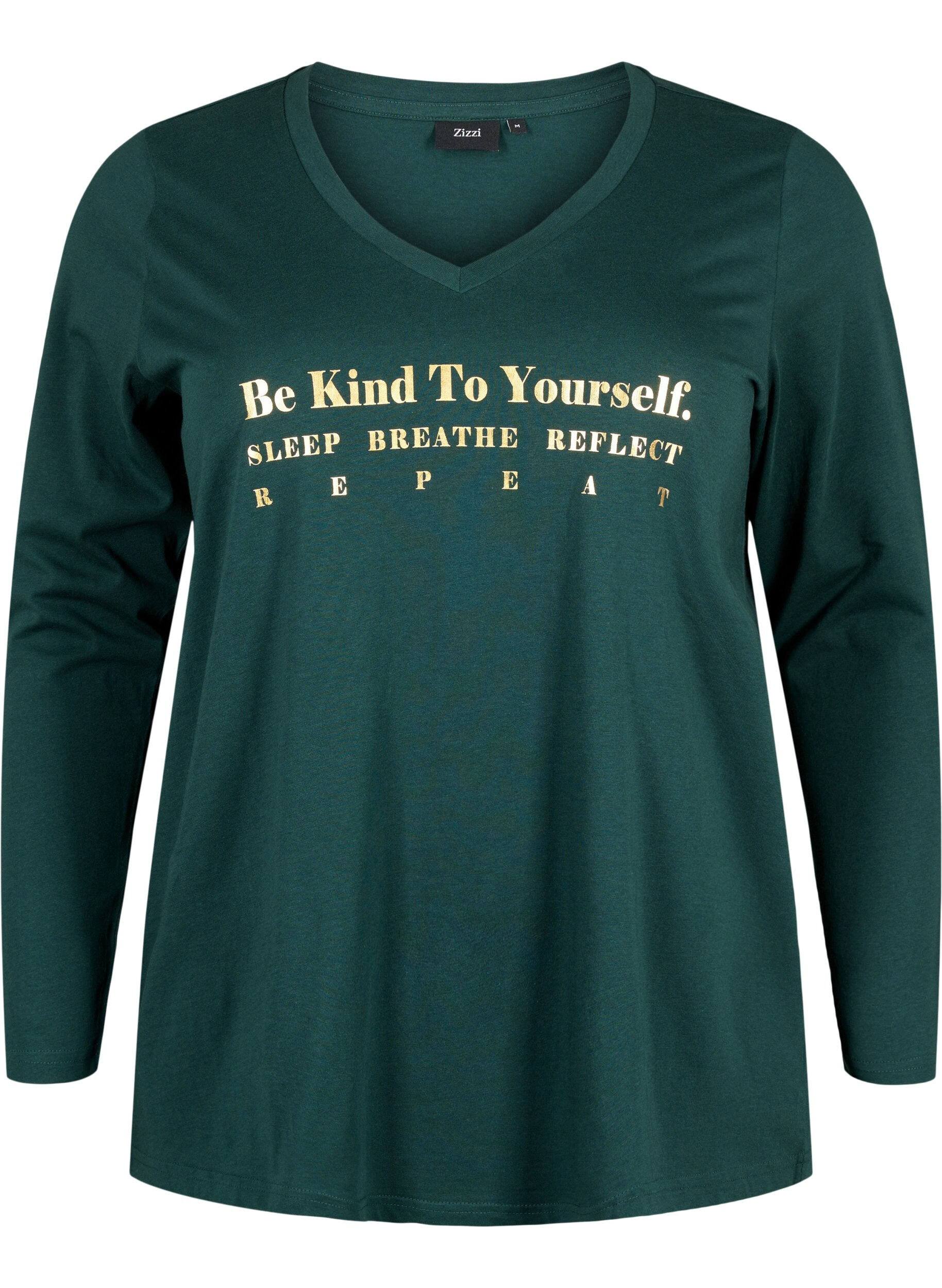 Zizzi Nachthemd aus Baumwolle mit Text-Aufdruck, Scarab, Packshot image number 0