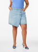 Denimskort mit Wickeloptik und hoher Taille, Blau, Model image number 3