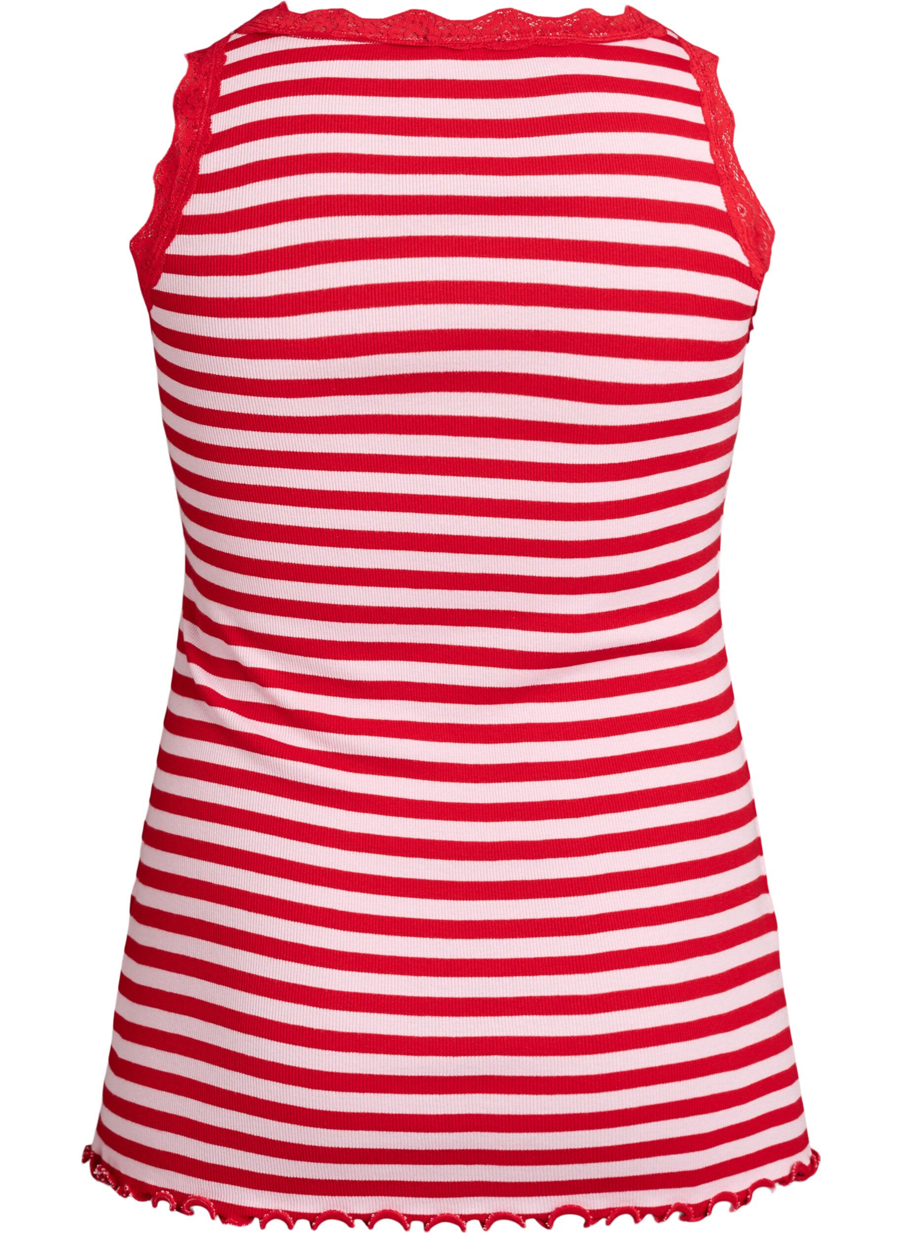 Zizzi Top ray&eacute; &agrave; texture c&ocirc;tel&eacute;e avec finition en dentelle, Rose, Packshot image number 1