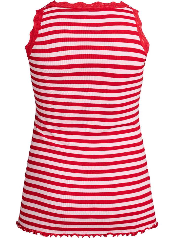 Top ray&eacute; &agrave; texture c&ocirc;tel&eacute;e avec finition en dentelle, Rose, Packshot image number 1