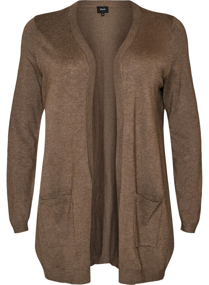 Lange Strickjacke aus einer Viskosemischung, Braun, Packshot image number 0