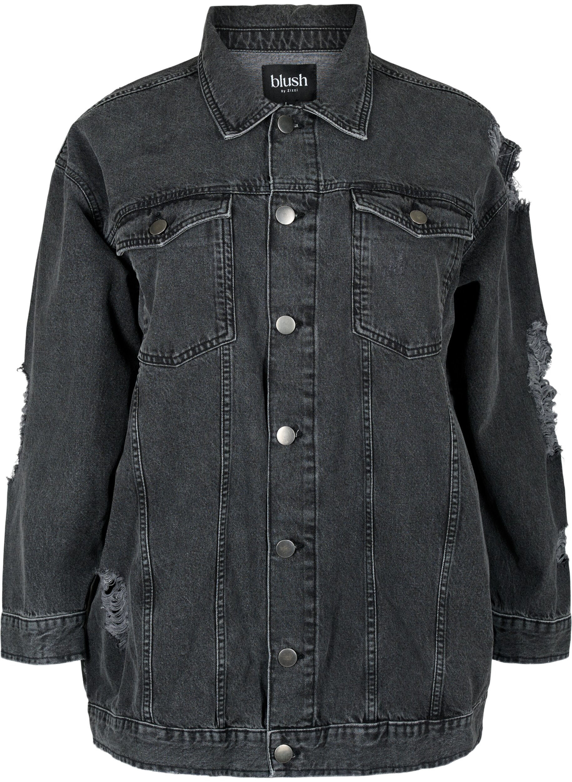 Zizzi Veste en jean ample avec d&eacute;tails de fente, Dark Grey Denim, Packshot image number 0