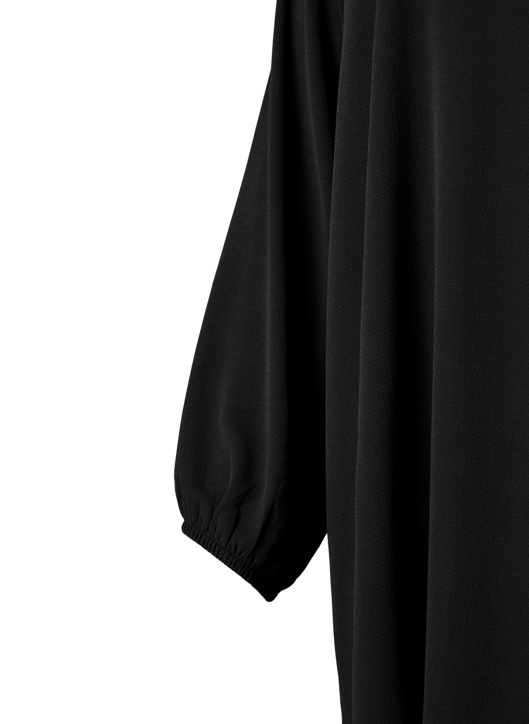 Zizzi Lang&auml;rmeliges Kleid mit V-Ausschnitt, Black, Packshot image number 2
