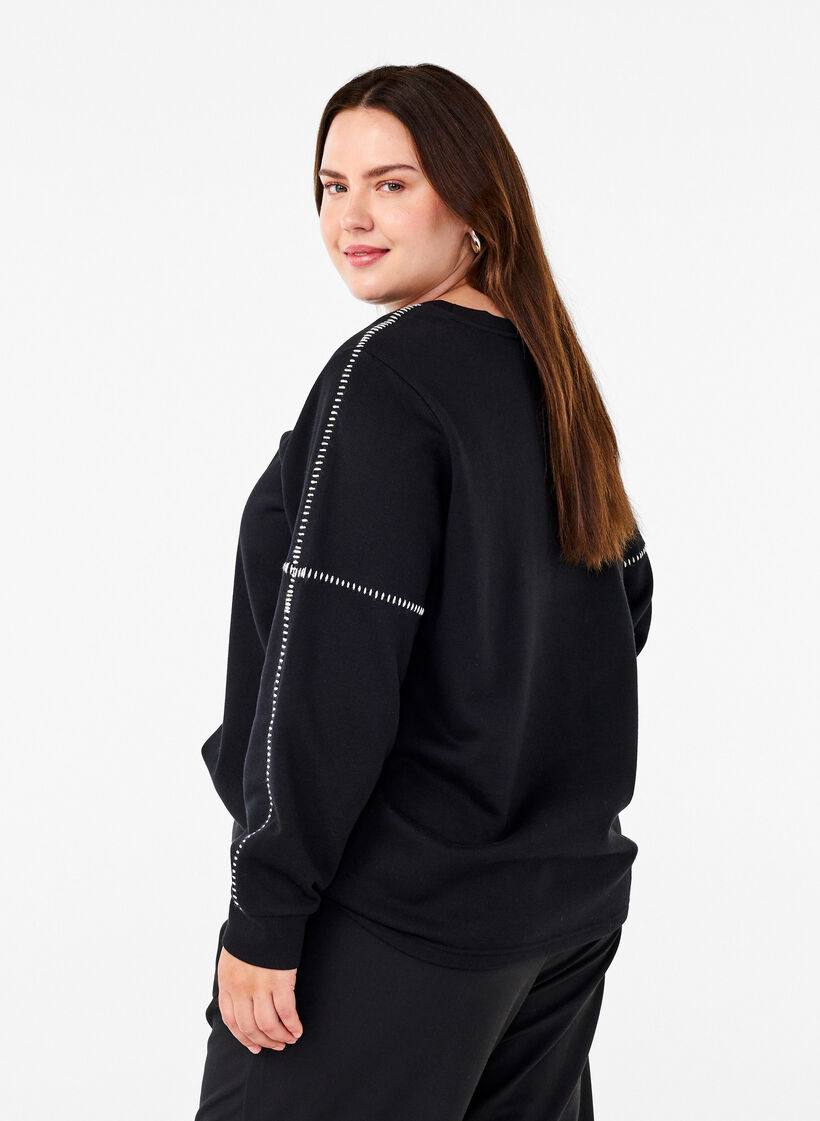 Sweat-shirt avec coutures contrastées, Black, Model image number 1