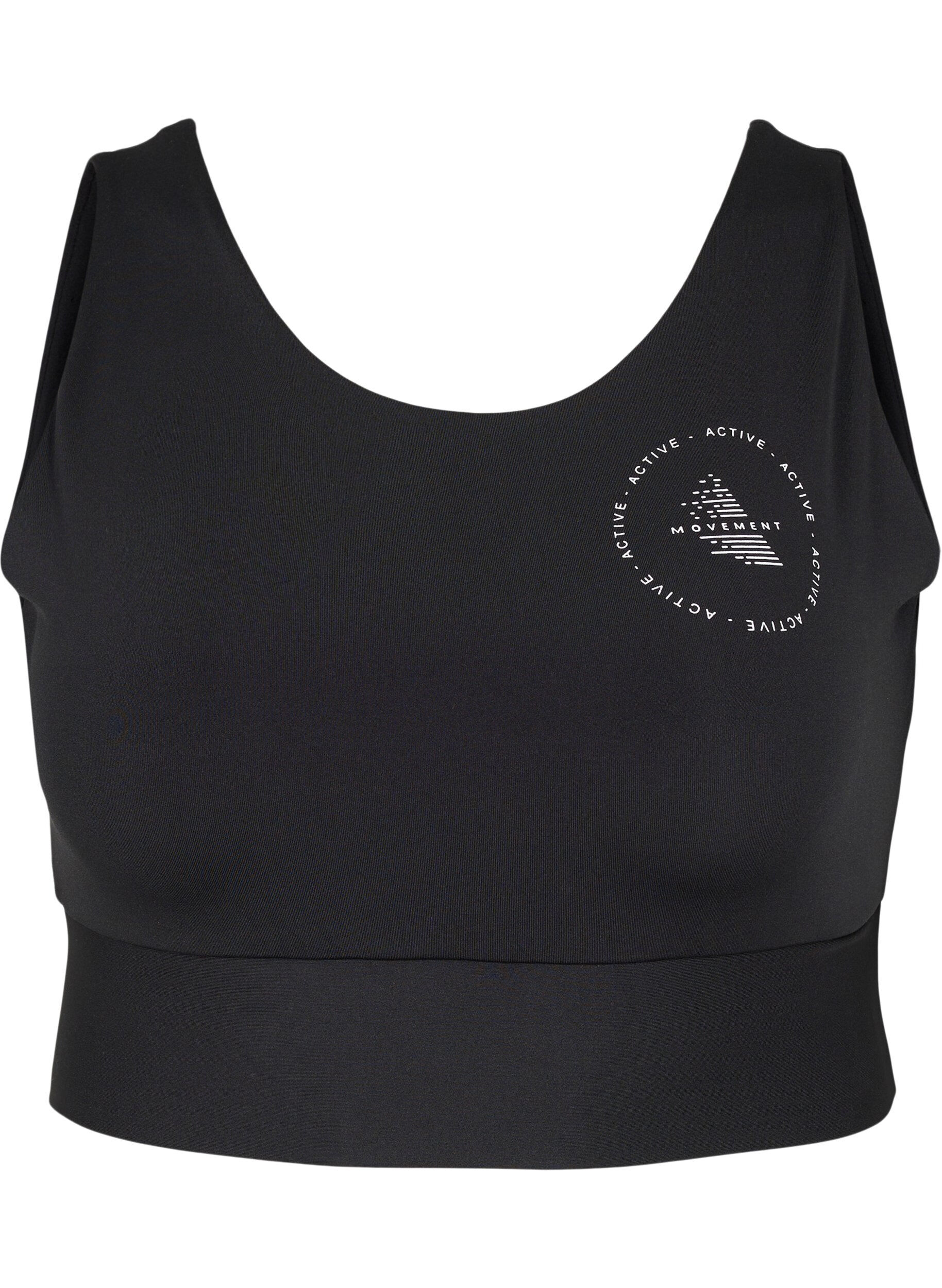Zizzi CORE, MID SUPPORT SPORTS BRA - Sport-BH mit V-R&uuml;cken, Black, Packshot image number 0