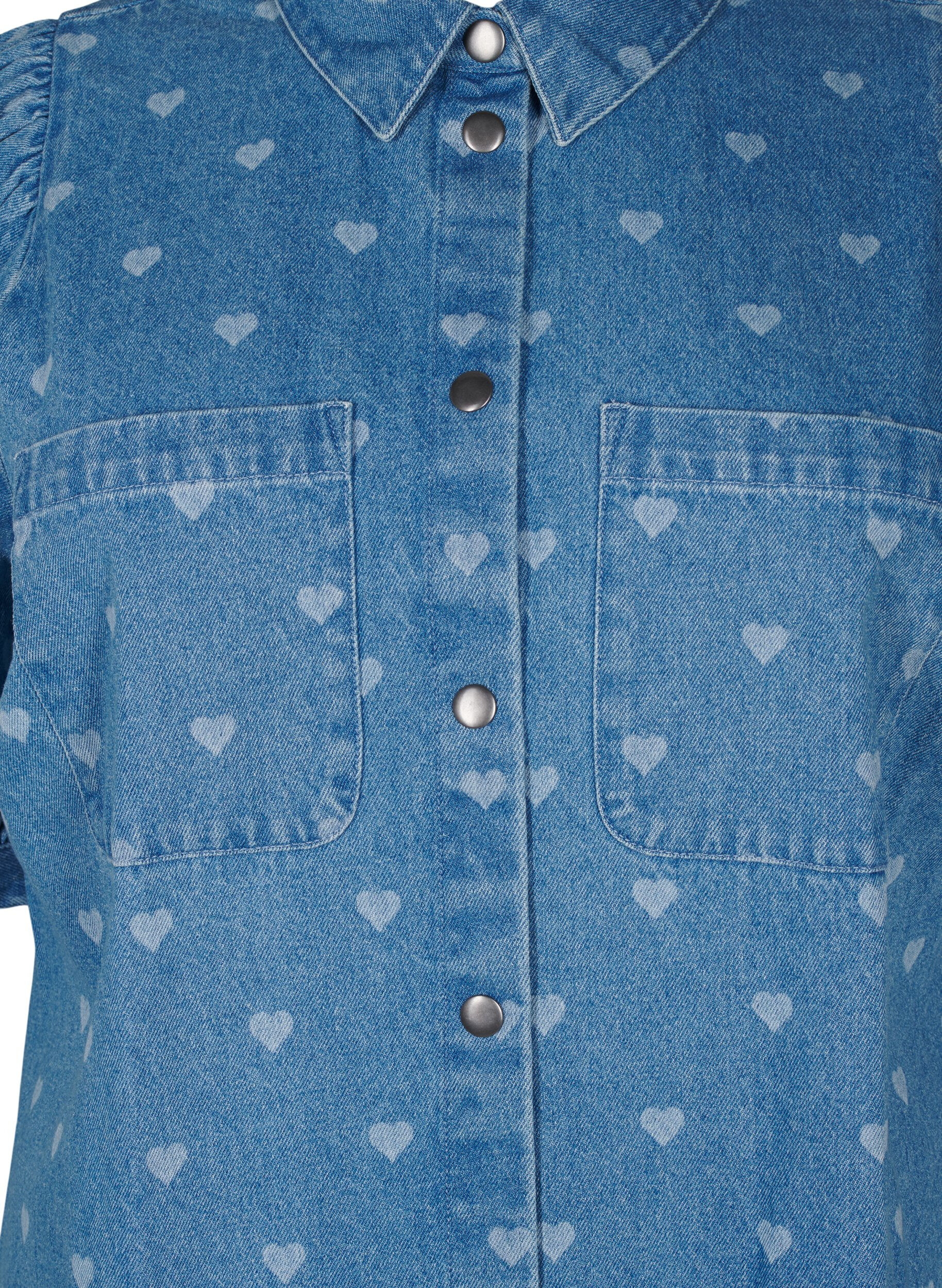Zizzi Robe en jean &agrave; manches courtes avec imprim&eacute; c&oelig;ur, L. Blue D. w. Heart, Packshot image number 2