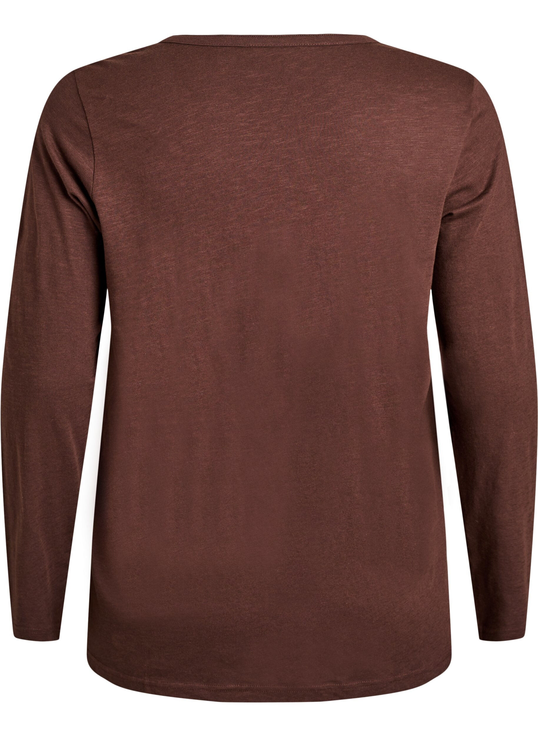 ZizziT-shirt &agrave; manches longues avec col V et boutons, Marron, Packshot image number 1