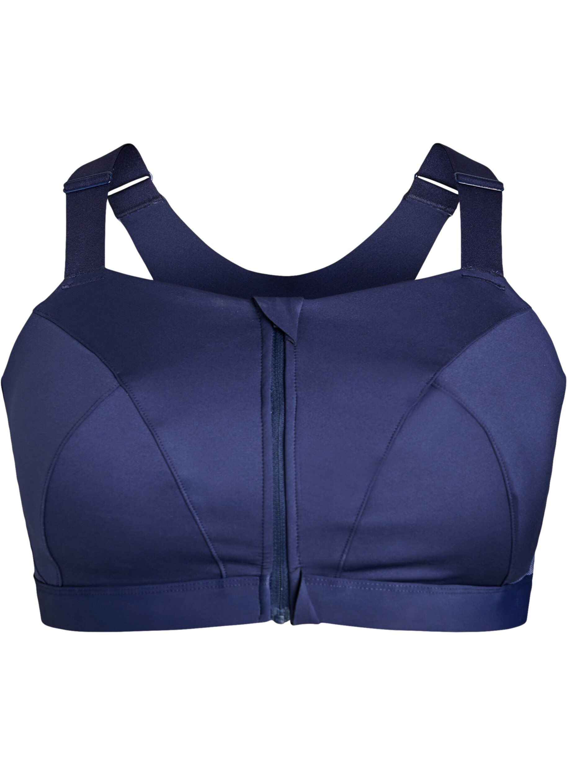 ZizziSport-BH mit Vorderverschluss und hohem Halt, Blau, Packshot image number 0