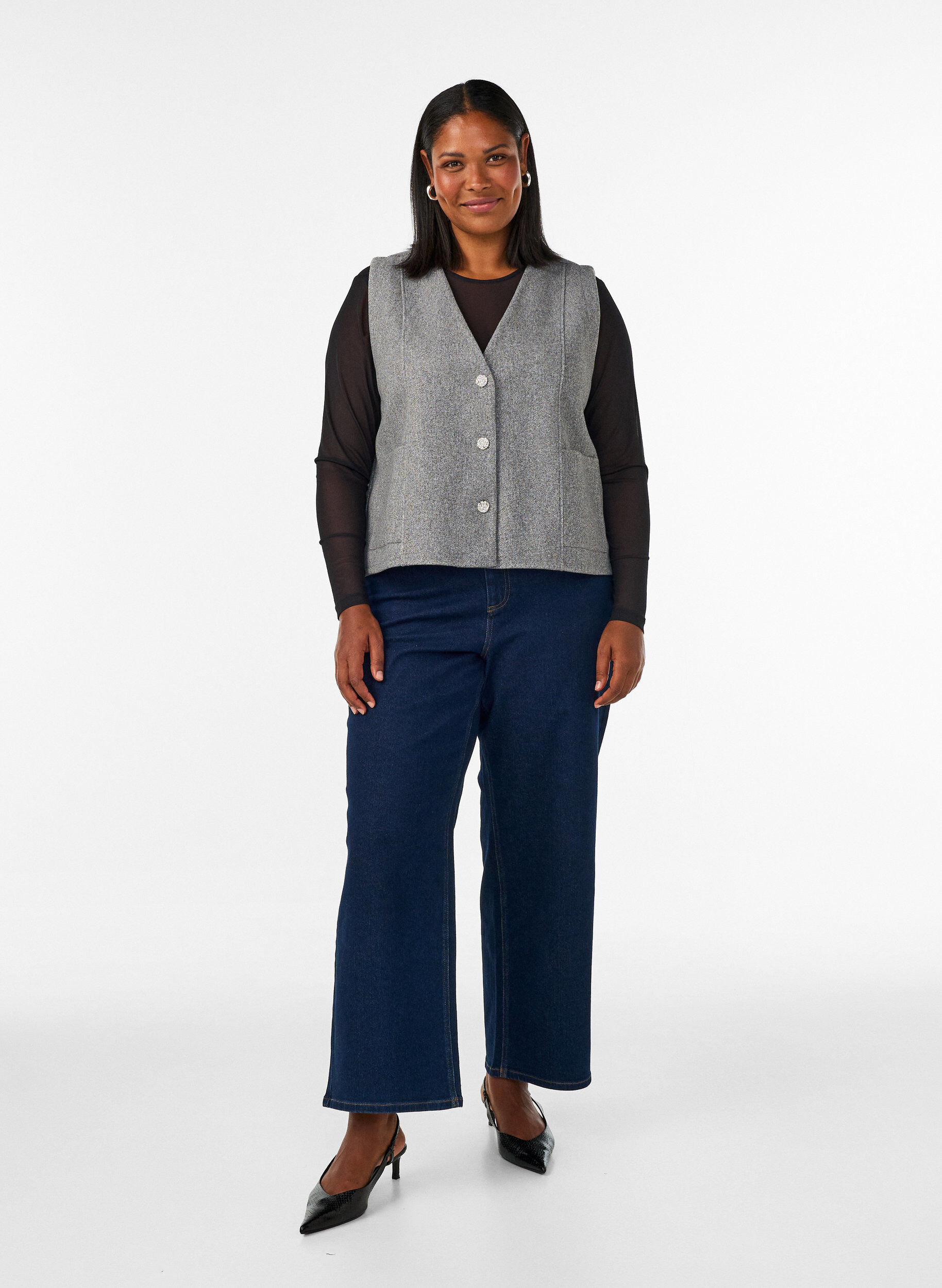 ZizziMeshbluse mit langen &Auml;rmeln, Schwarz, Model image number 1