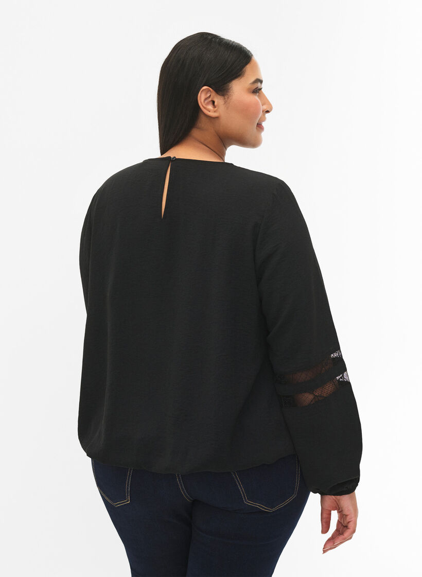 Blouse à manches longues avec de la dentelle, Black, Model image number 1