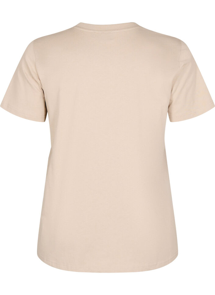 T-shirt basique en coton à col rond, Beige, Packshot image number 1