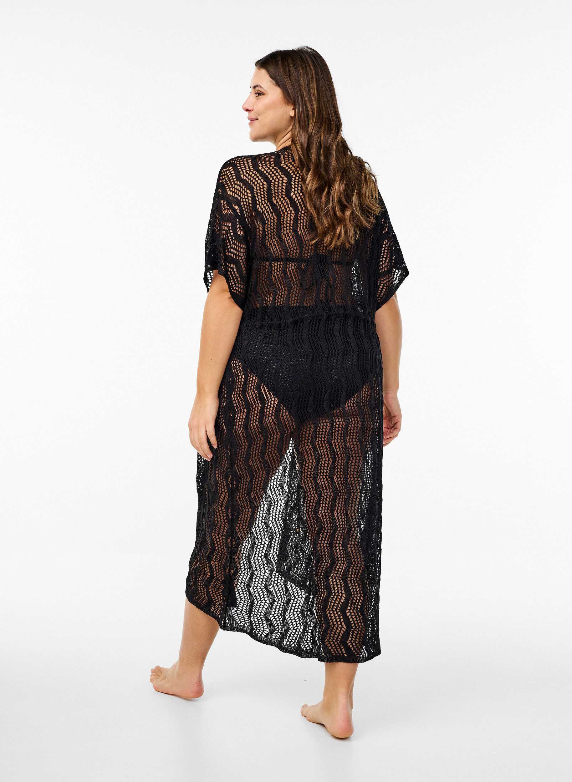 Zizzi Strandkimono mit Bindeg&uuml;rtel, Schwarz, Model image number 1