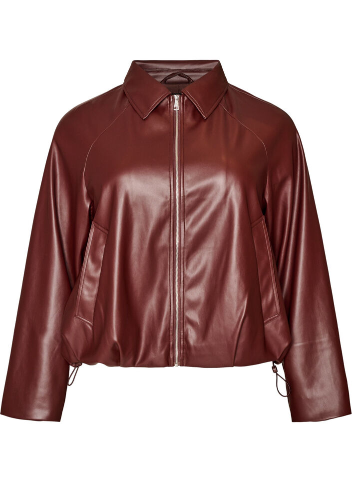 Bomberjacke aus Kunstleder mit Tunnelzug am Saum, Braun, Packshot