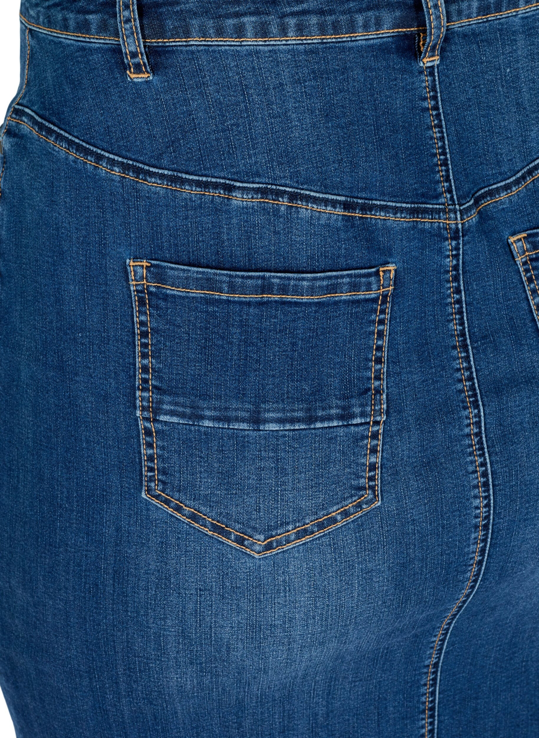 Zizzi Jupe midi en jean avec fente, Bleu, Packshot image number 3