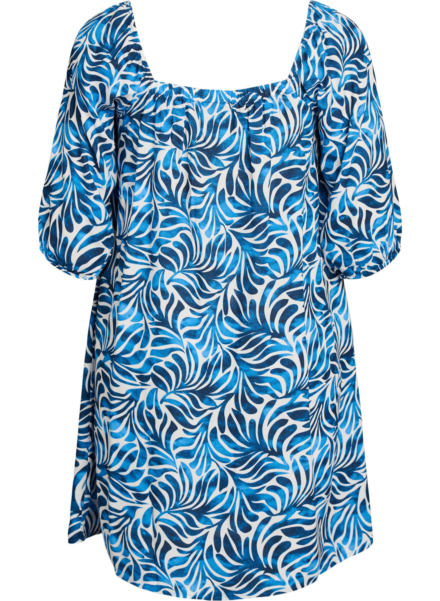 Zizzi Robe de plage en viscose avec imprim&eacute;, Bleu, Packshot image number 1