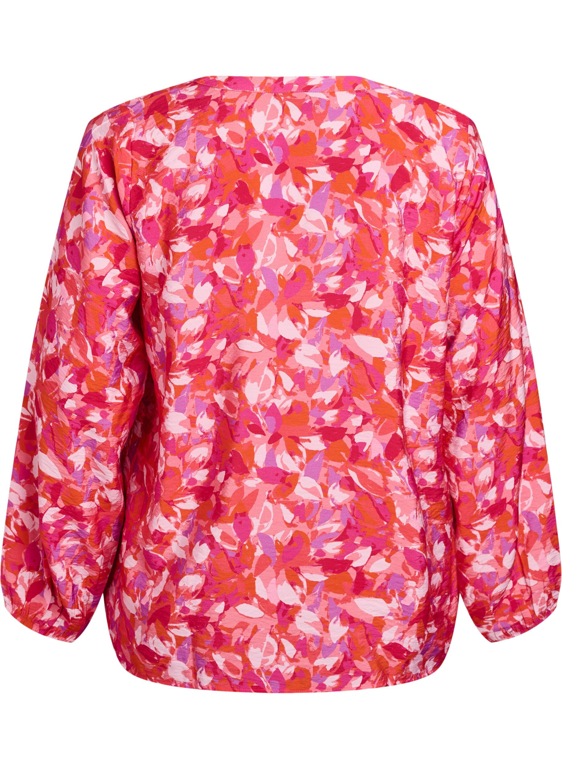 Zizzi Blouse &agrave; col en V et imprim&eacute; feuillage graphique, Rose, Packshot image number 1