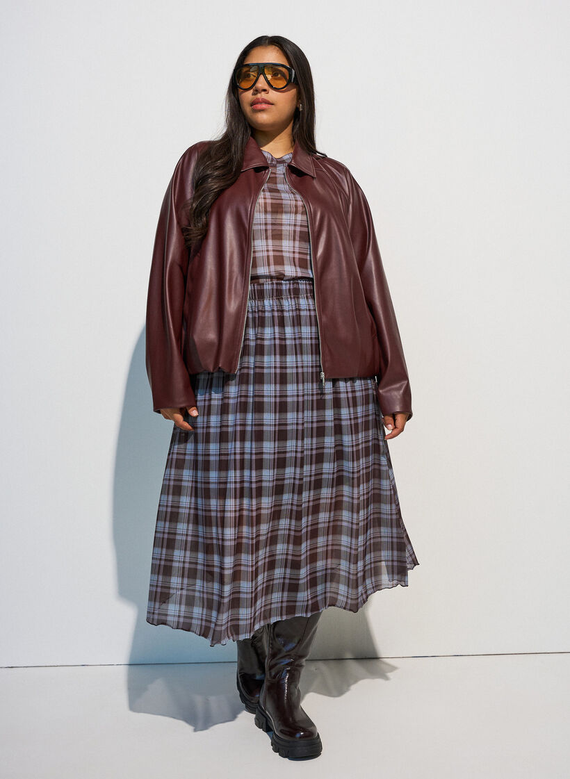 Blouse en maille &agrave; carreaux, Bleu, Model image number 1