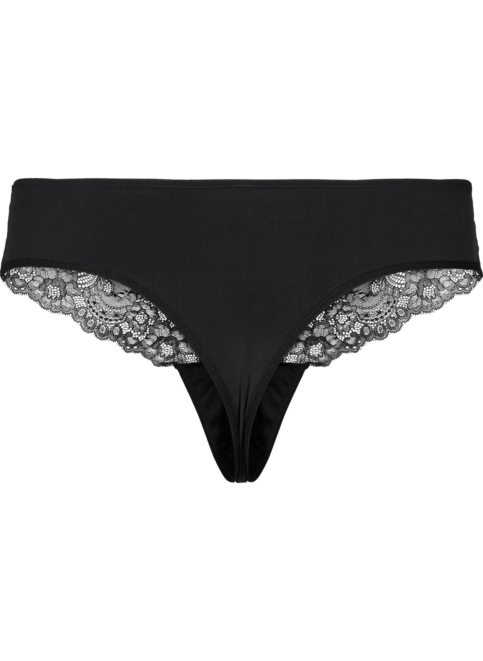 Zizzi String en dentelle taille normale, Black, Packshot image number 1