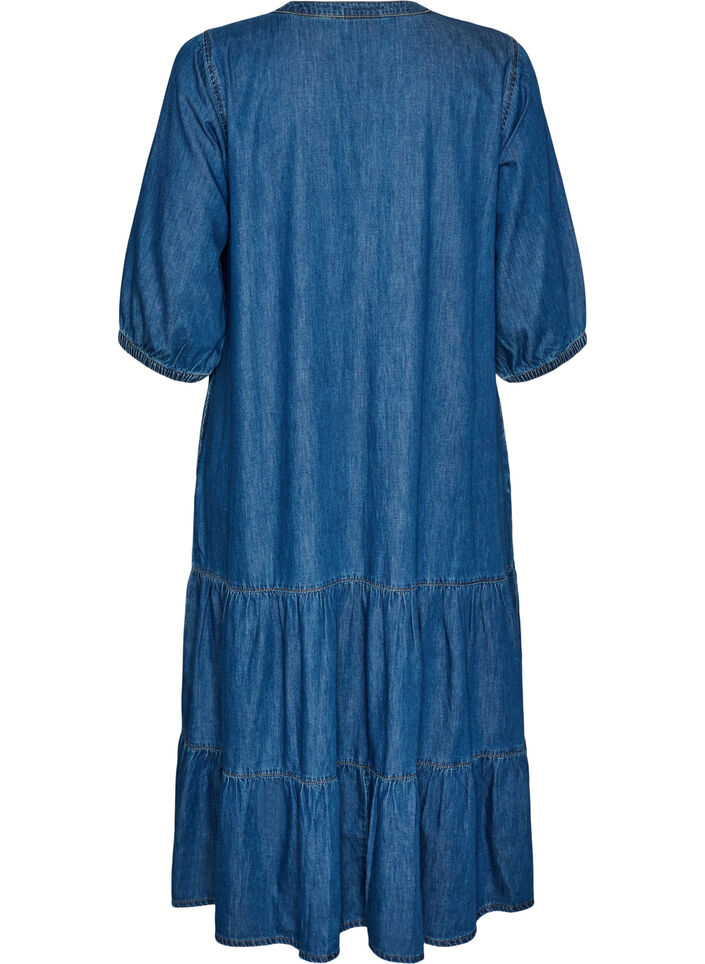 Robe longue en jean avec volants &eacute;tag&eacute;s, Bleu, Packshot image number 1