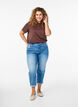 Jean 7/8 retrouss&eacute; et taille haute, Bleu, Model image number 0