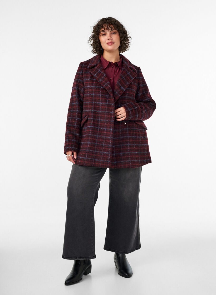 Veste &agrave; carreaux avec poches, Bordeaux, Model image number 3