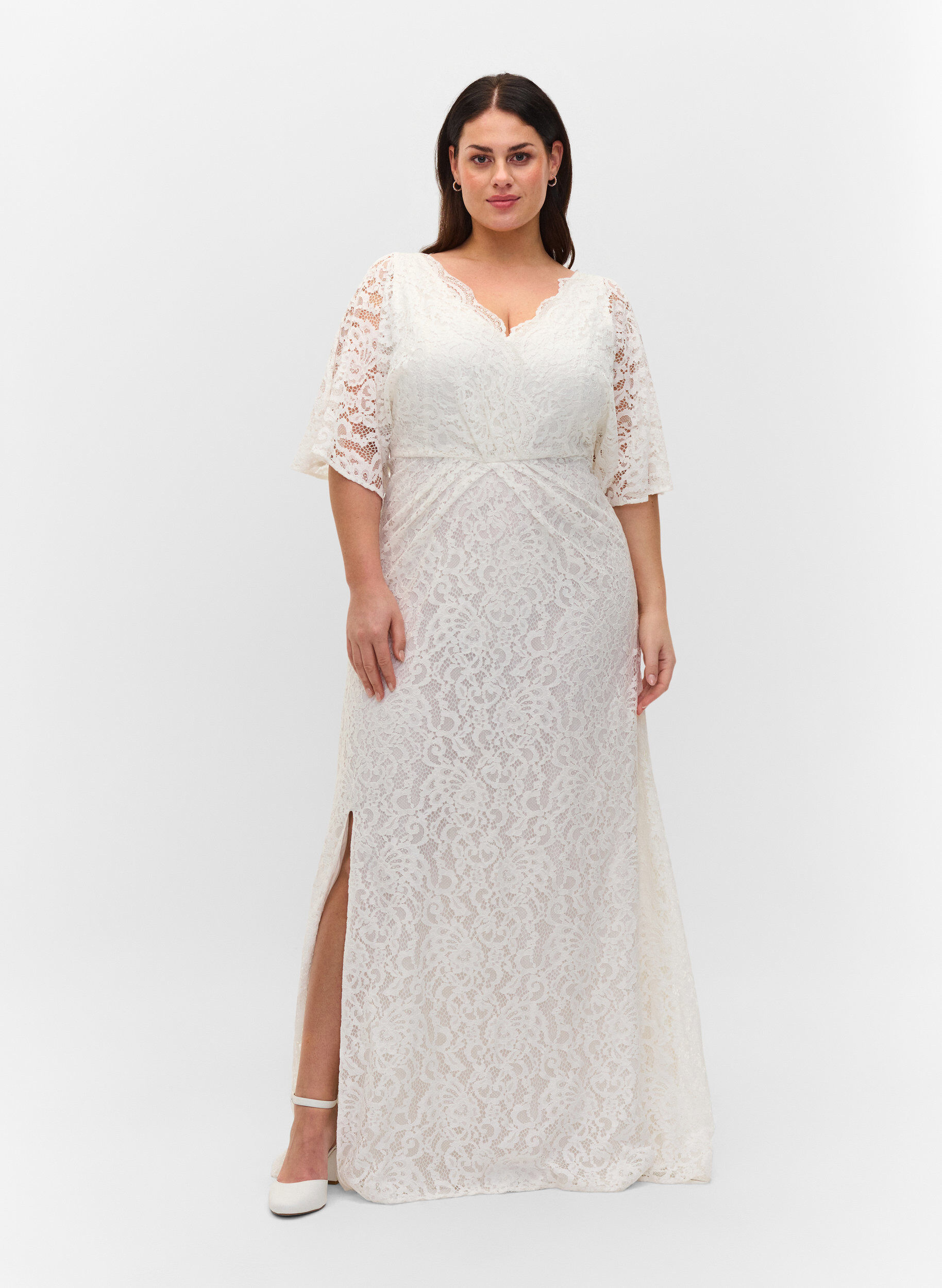 Zizzi Brautkleid mit Spitze und Schlitz, Star White, Model image number 0