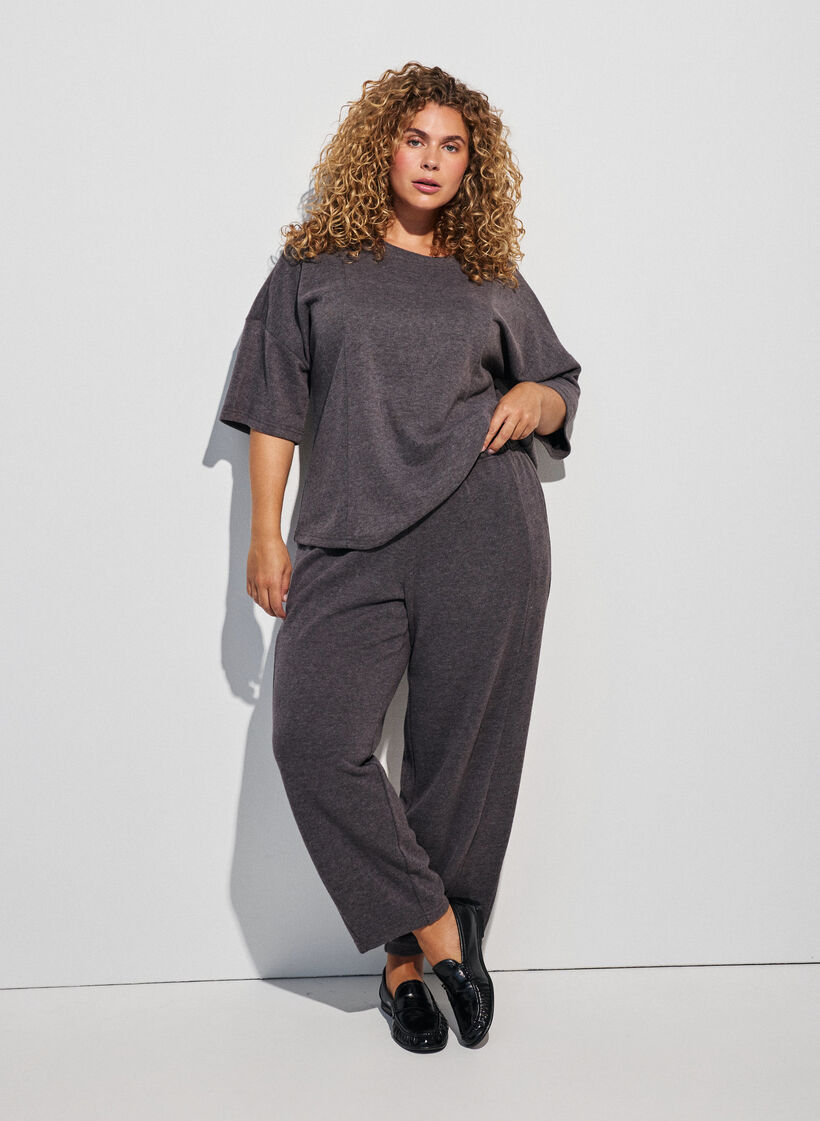 Pantalon barrel en jersey &agrave; taille haute, Gris anthracite, Model image number 0
