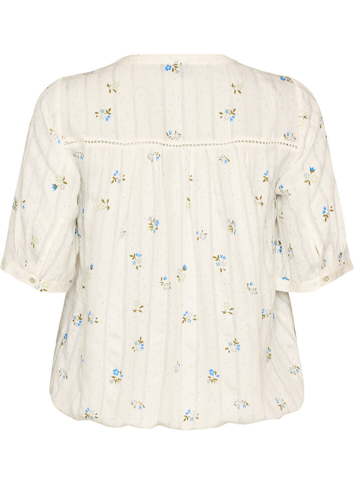 Blouse imprim&eacute;e &agrave; manches 1/2, Vanille, Packshot image number 1