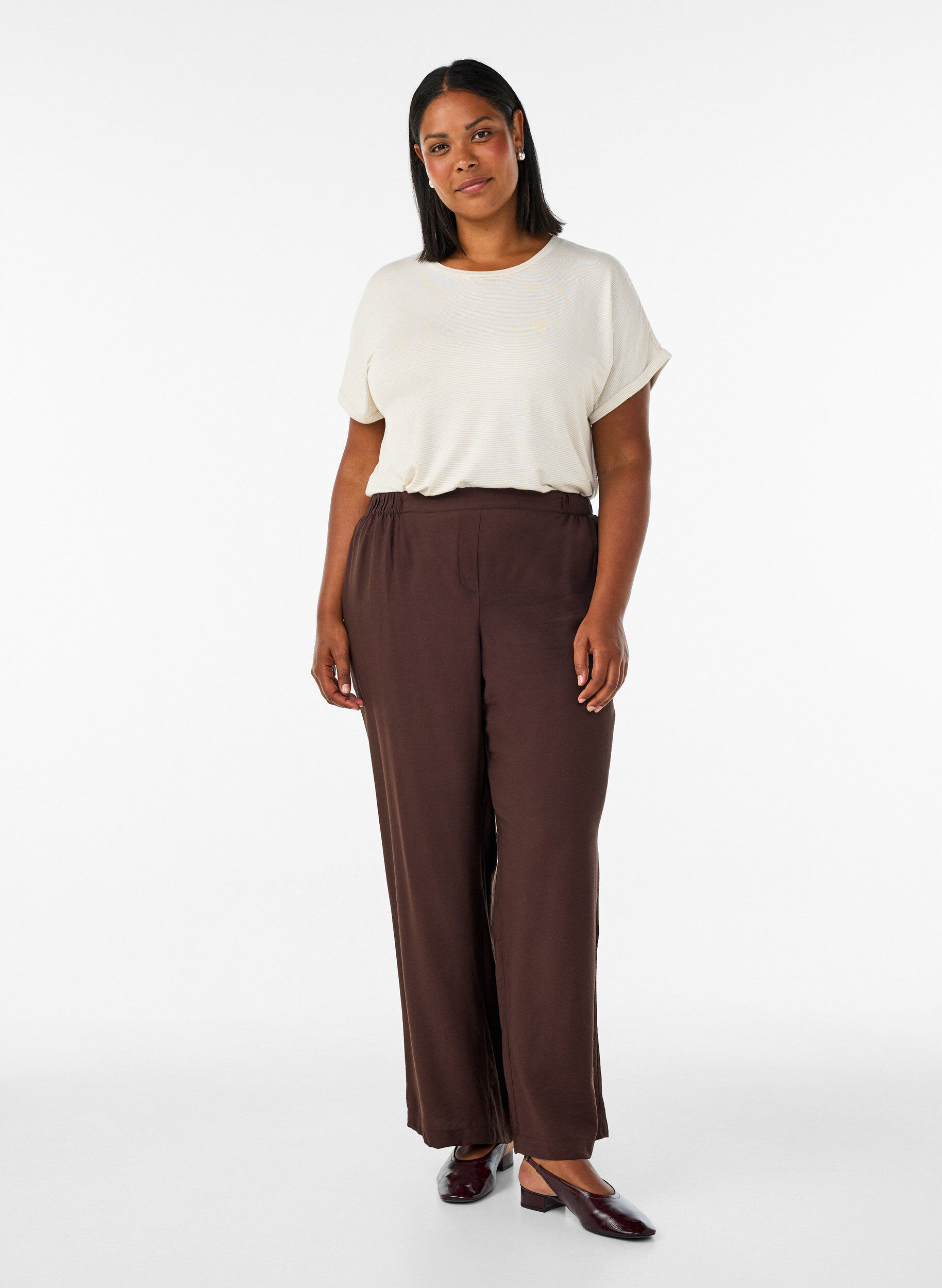 ZizziT-shirt en viscose &agrave; rayures paillet&eacute;es, Vanille, Model image number 1