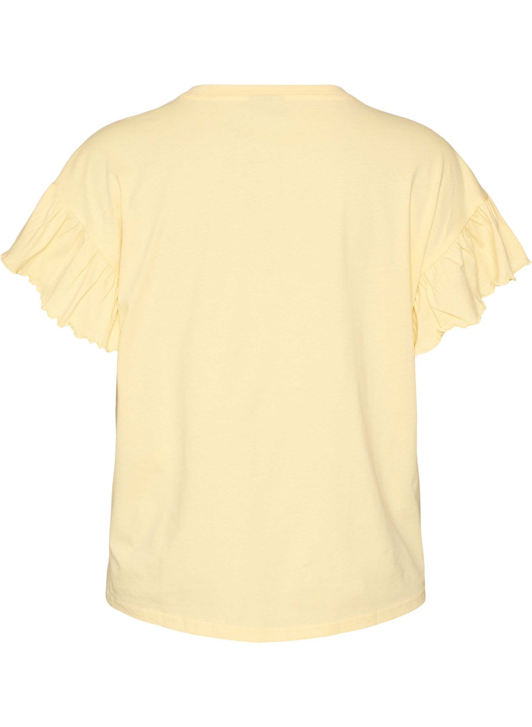 ZizziT-shirt en coton bio avec manches &agrave; volants, Jaune clair, Packshot image number 1
