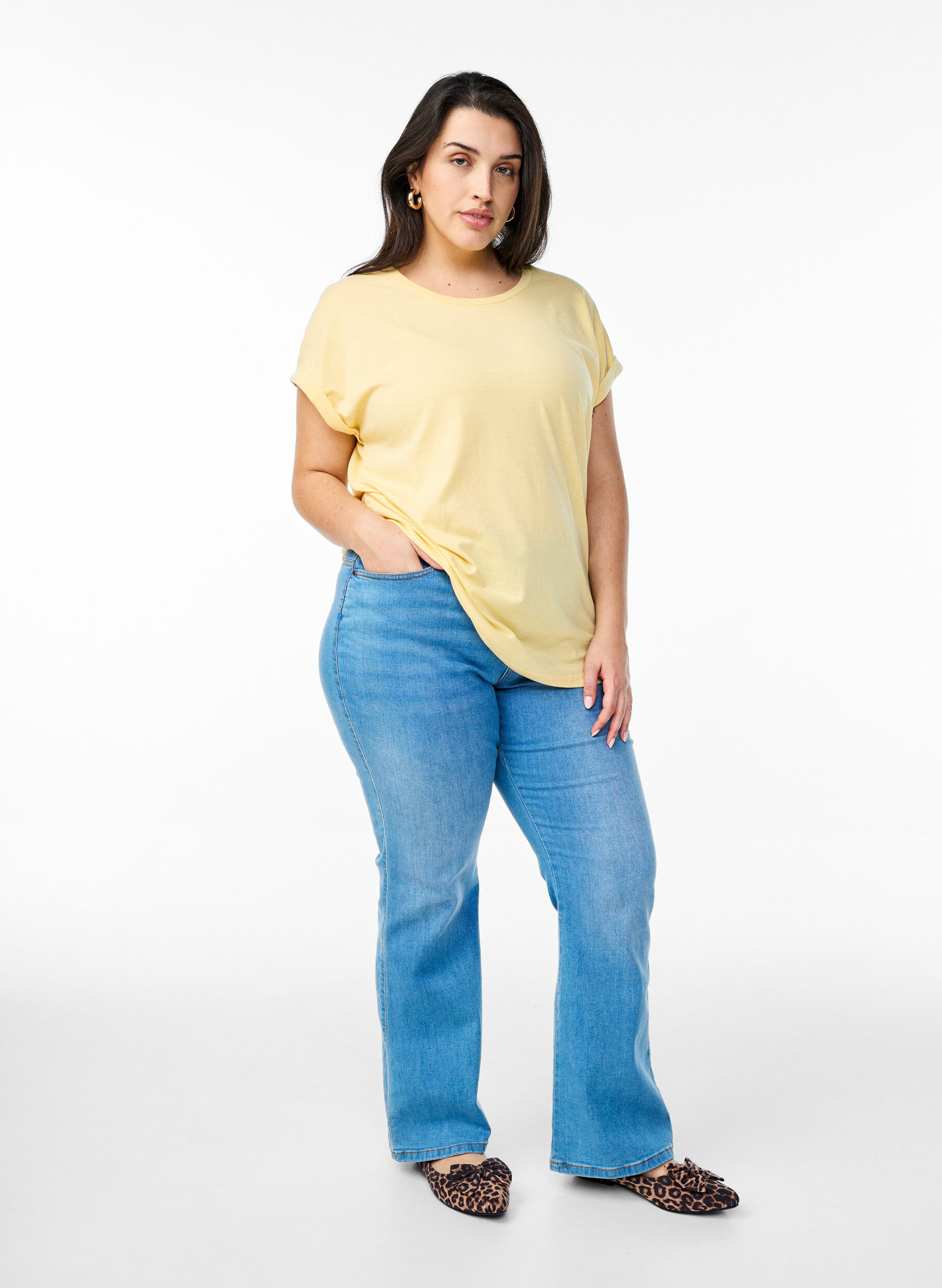 ZizziT-shirt &agrave; manches courtes en m&eacute;lange de coton, Jaune clair, Model image number 1