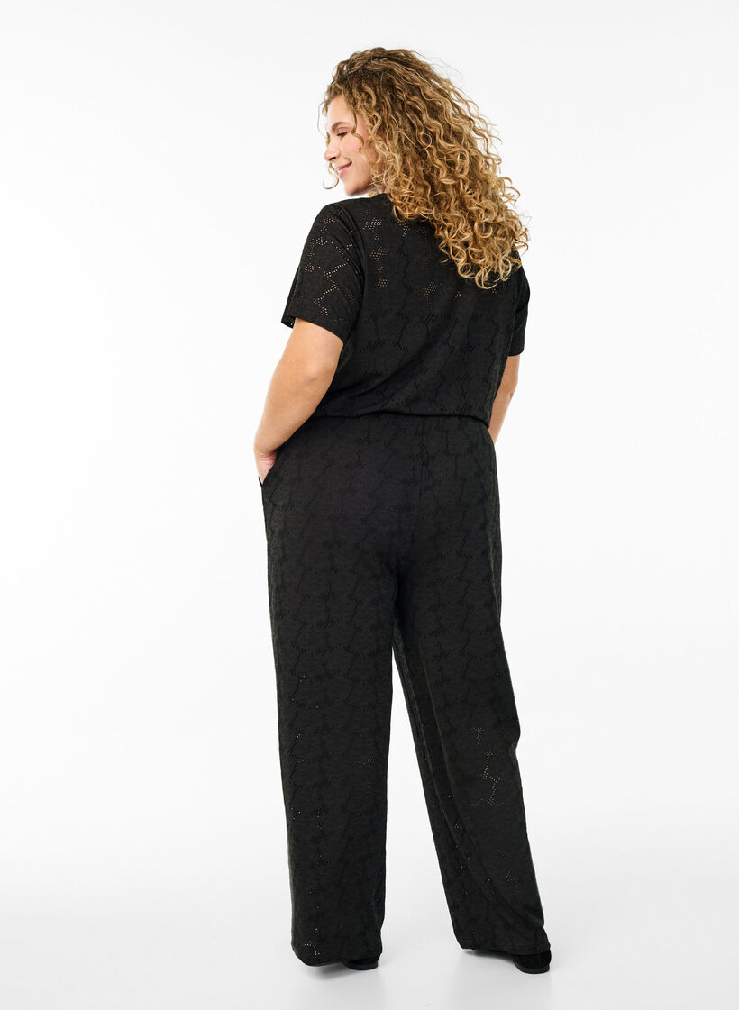 FLASH - Pantalon texturé taille haute, Noir, Model image number 1