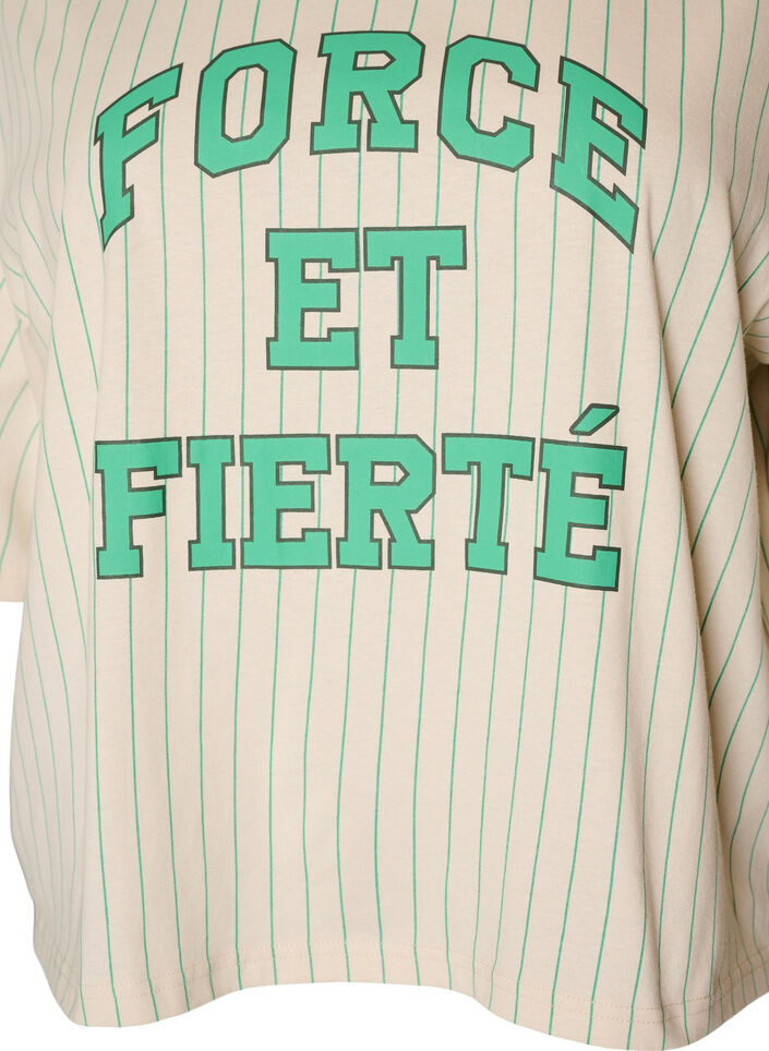 T-shirt boxy &agrave; rayures avec imprim&eacute; statement, Vanille, Packshot image number 2