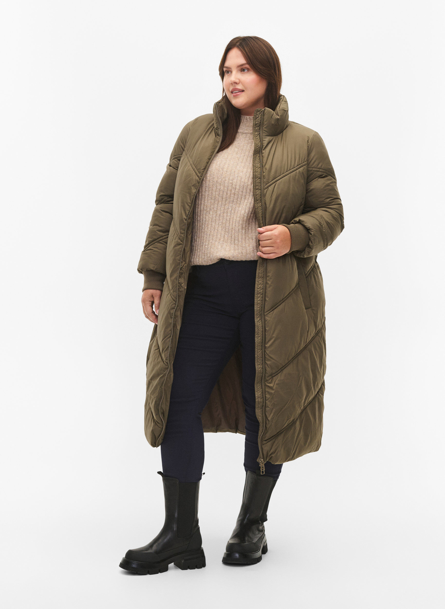 Zizzi Longue veste polaire d'hiver, Bungee Cord , Model image number 3